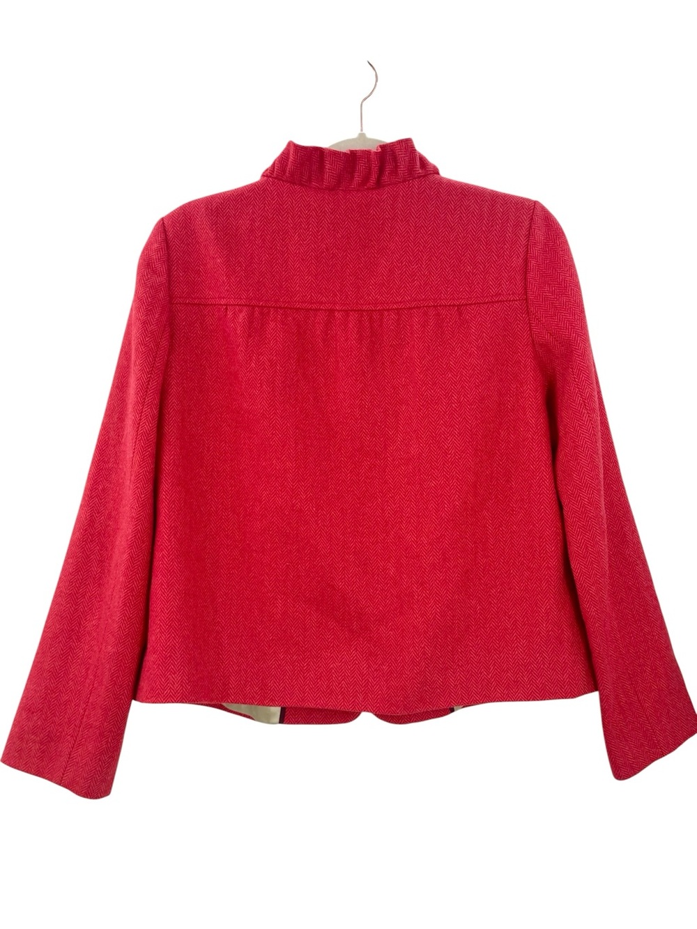 J.Crew Y2K Fiona Wool Herringbone Ruffle Jacket Rhubarb Red Size 6 FA08 - Picture 3 of 13
